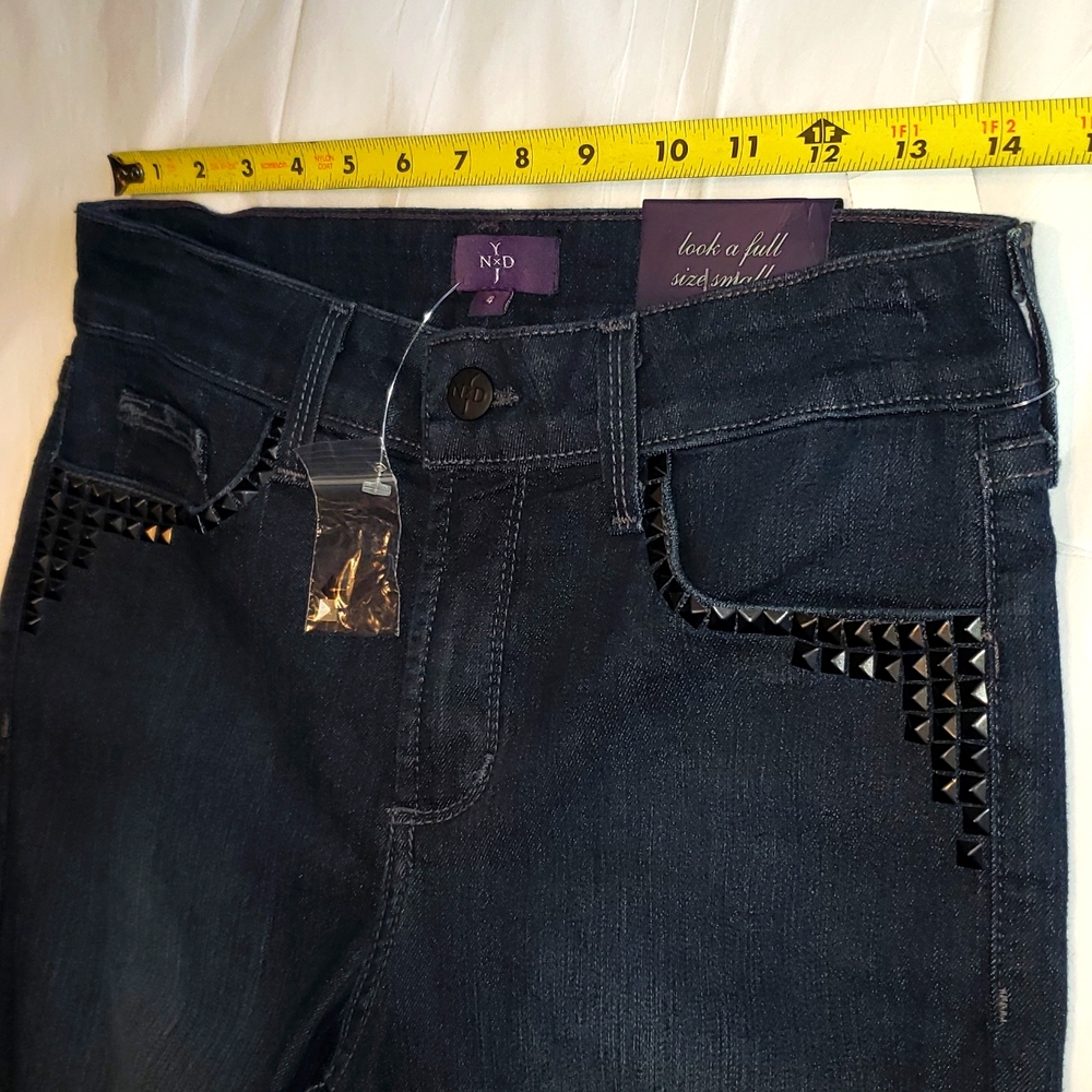 NYDJ New ALINA Jeans Black Metal STUD Rivet Pocket Legging Skinny Women USA RARE - Picture 13 of 16